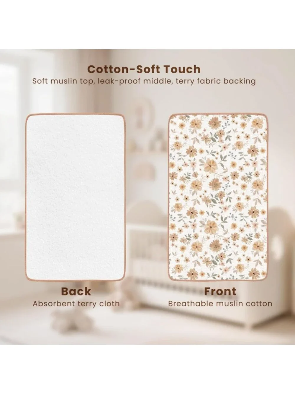 2 Pack Waterproof Portable Changing Pads | Soft Cotton Diaper Mats for Newborns